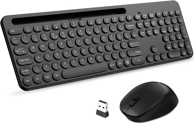 Amazon Brand - Eono wireless keyboard and mouse set Ultra Slim Full Size Keyboard and Ergonomic Cordless Mice Combo, Silent Keys, UK Layout, Numeric Keypad for Computer Desktop PC Laptop and Windows