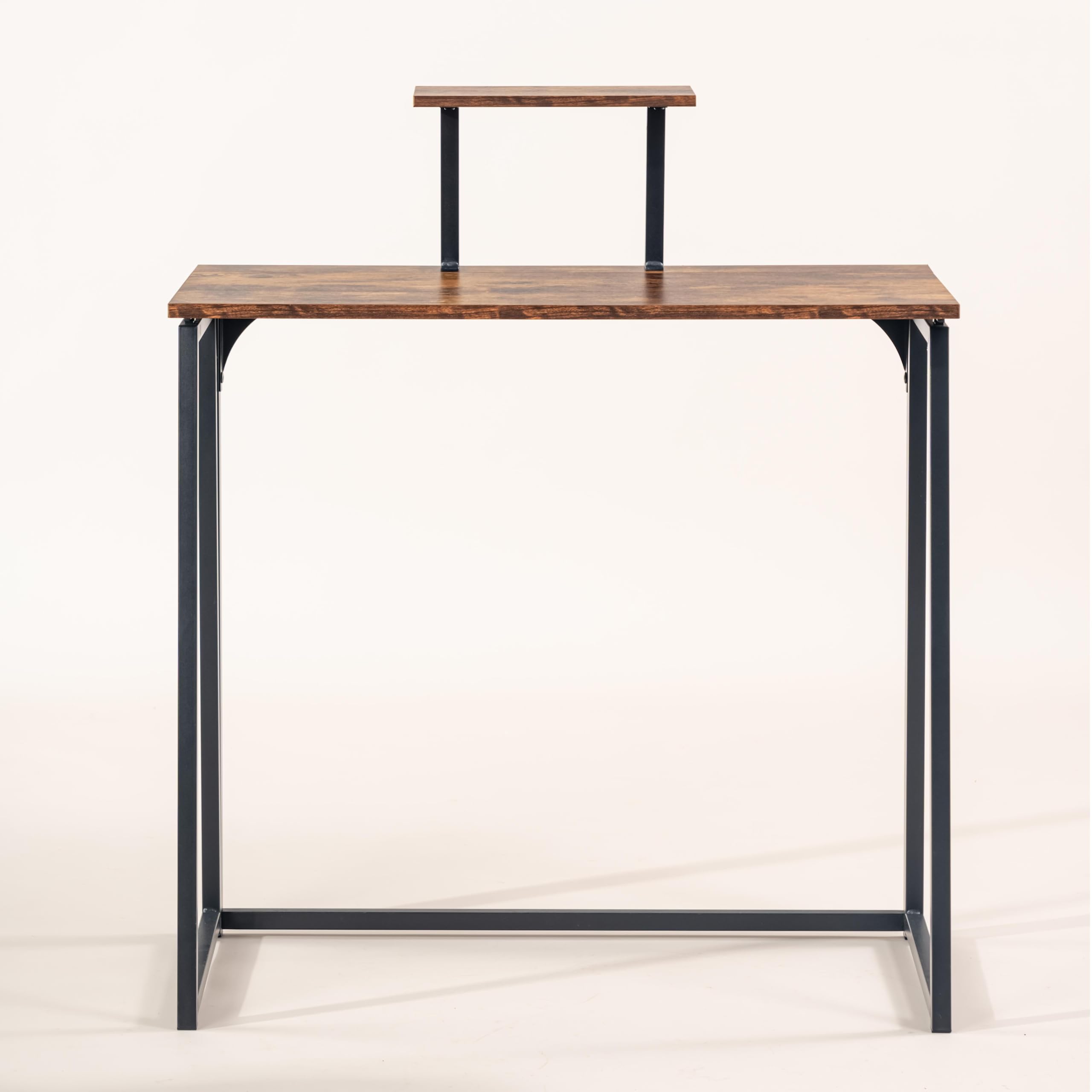 FurnitureR Scrivania per computer pieghevole, stile industriale, mensola a schermo rialzato, compatto, facile da piegare e spostare, ideale per soggiorno o spazio ridotto, 80 x 40 x 74 cm