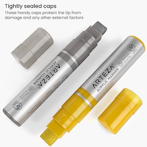 Miniatura 3 de ARTEZA Bolígrafos de pintura acrílica metálica, juego de 2, plateado y dorado, puntas multilínea 3 en 1, línea de 5 a 0.591 in, marcadores de