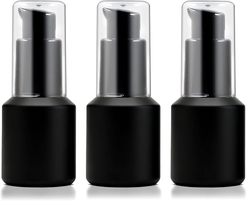Frascos de vidro fosco preto DPLASKA com bomba para creme, 15 mL, pacote com 3
