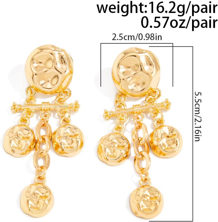 Chunky Gold Pendant Earrings for Women Fashion Gold/Silver Irregular Hammered Circle Drop Dangle Earrings Party Ball Statement Jewelry for Women - Image 5