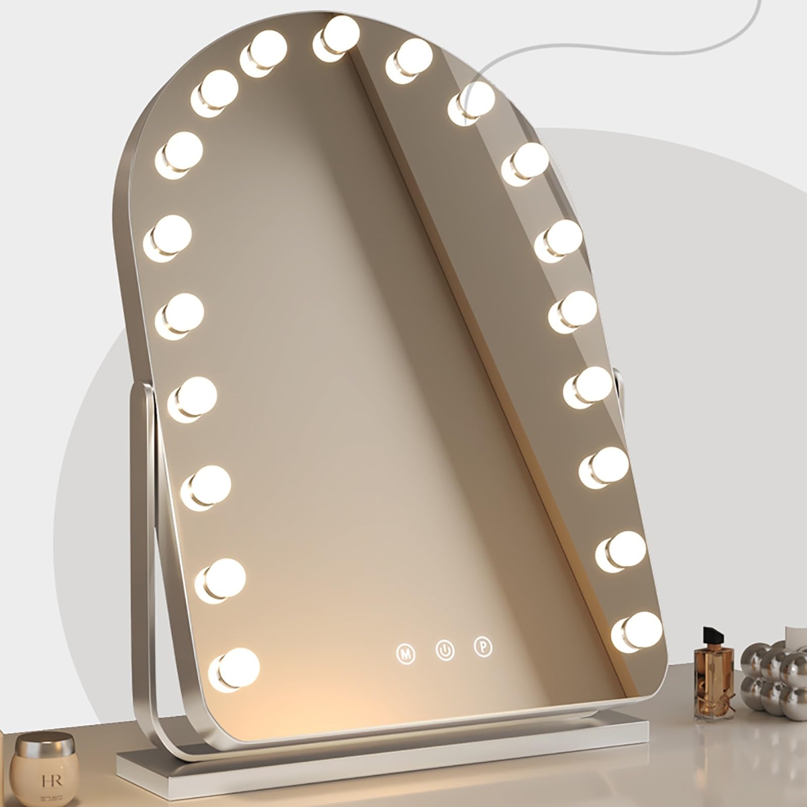 Miroir de maquillage lumineux avec variateur d'intensité 3 couleurs Noir clair Miroir mural/table Accent doré 40 x 55 cm / 15.7x21.6in – Parfait pour l'application de coiffeuse et de maquillage