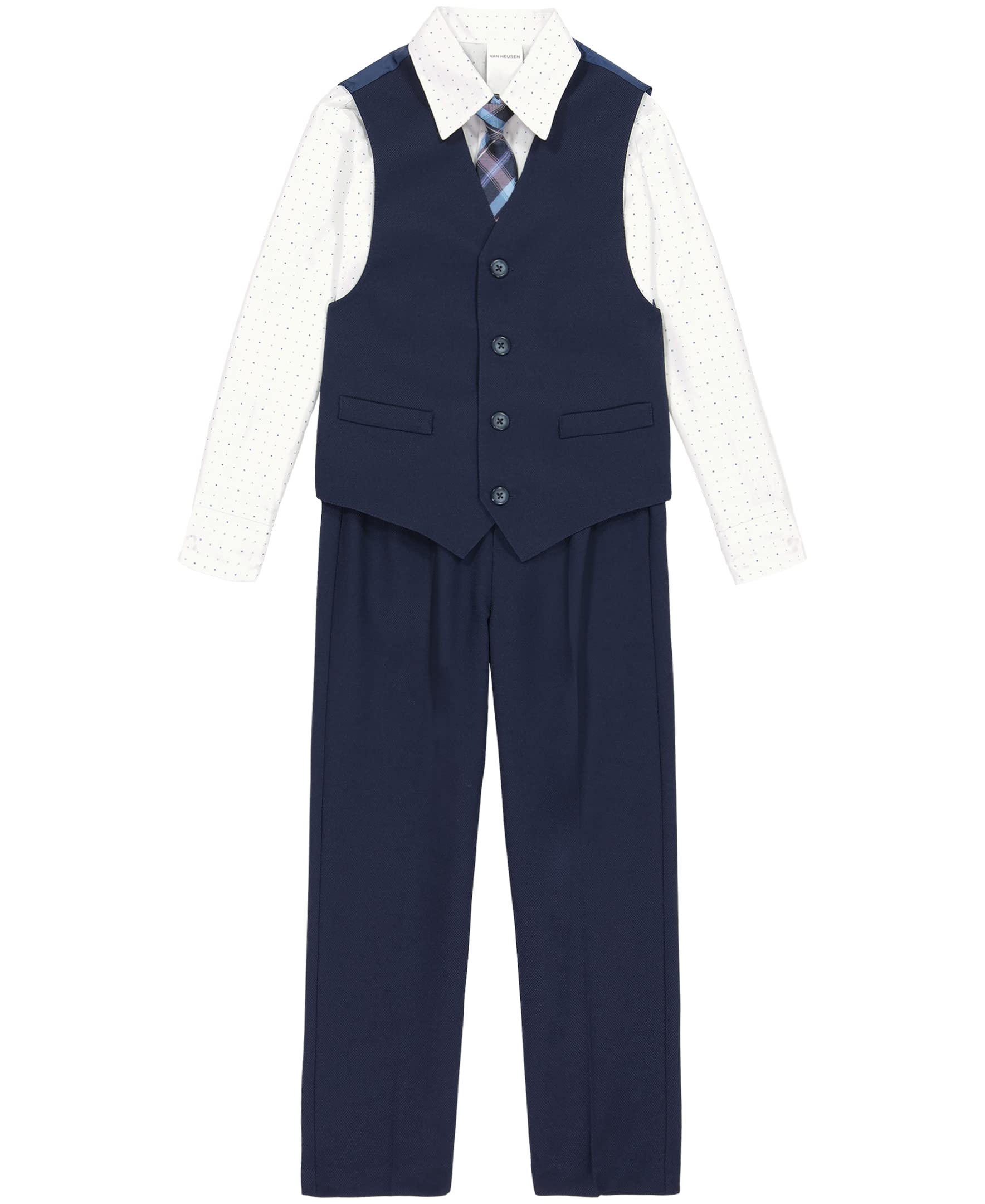 Van Heusen Boys' 4-piece Formal Dress Up Suit Vest Set, Vest, Pants, Collared Dress Shirt, and Tie