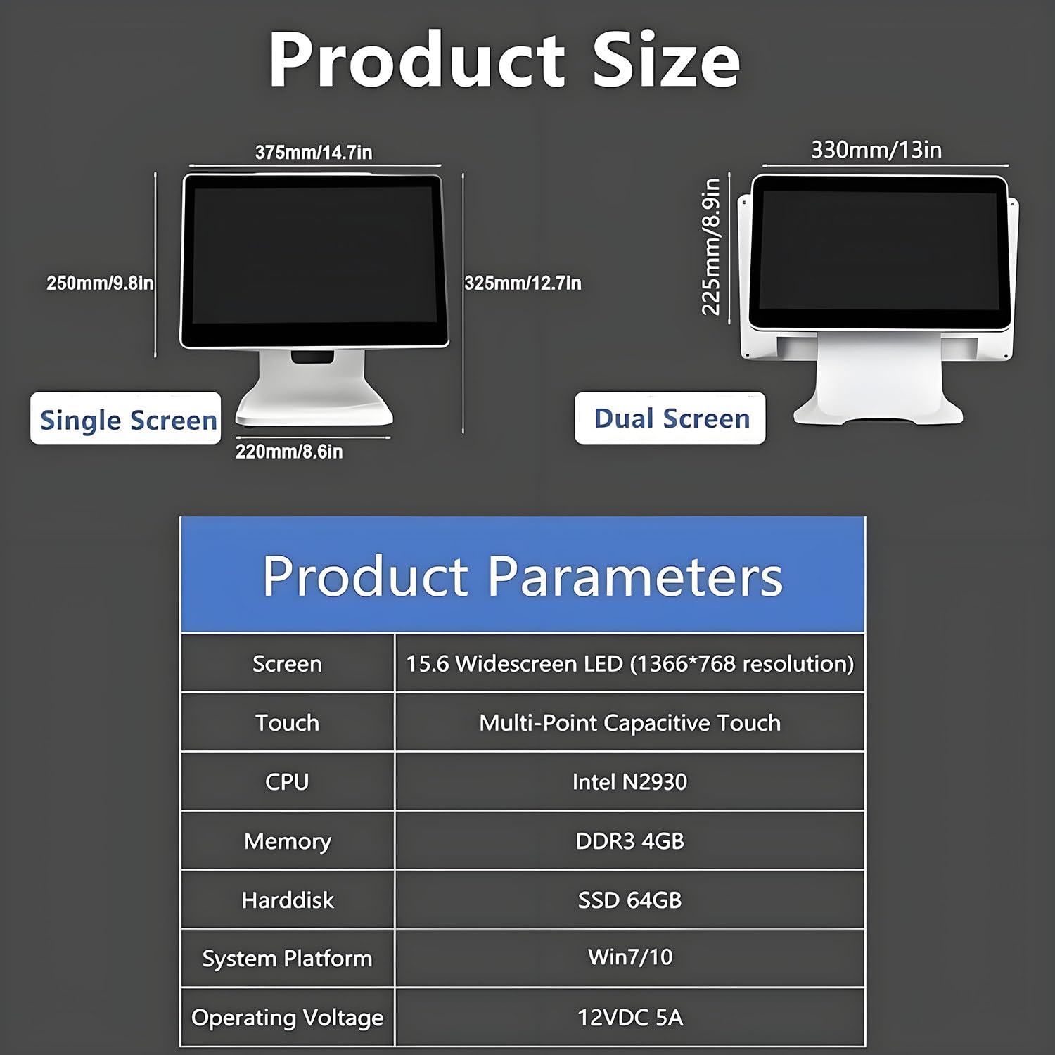 TPV con Pantalla táctil de 15,6 Pulgadas, Caja registradora Inteligente con Pantalla táctil, Sistemas operativo Windows 10, Ideal para restaurantes y Negocios