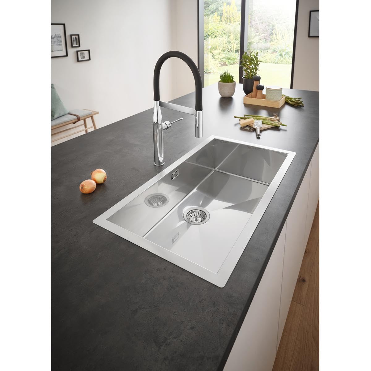 GROHE K700 | 1 vasca | Lavello da cucina - sopratop o filotop |include: piletta automatica, sifone, set di installazione | Acciaio inox | 31580SD1