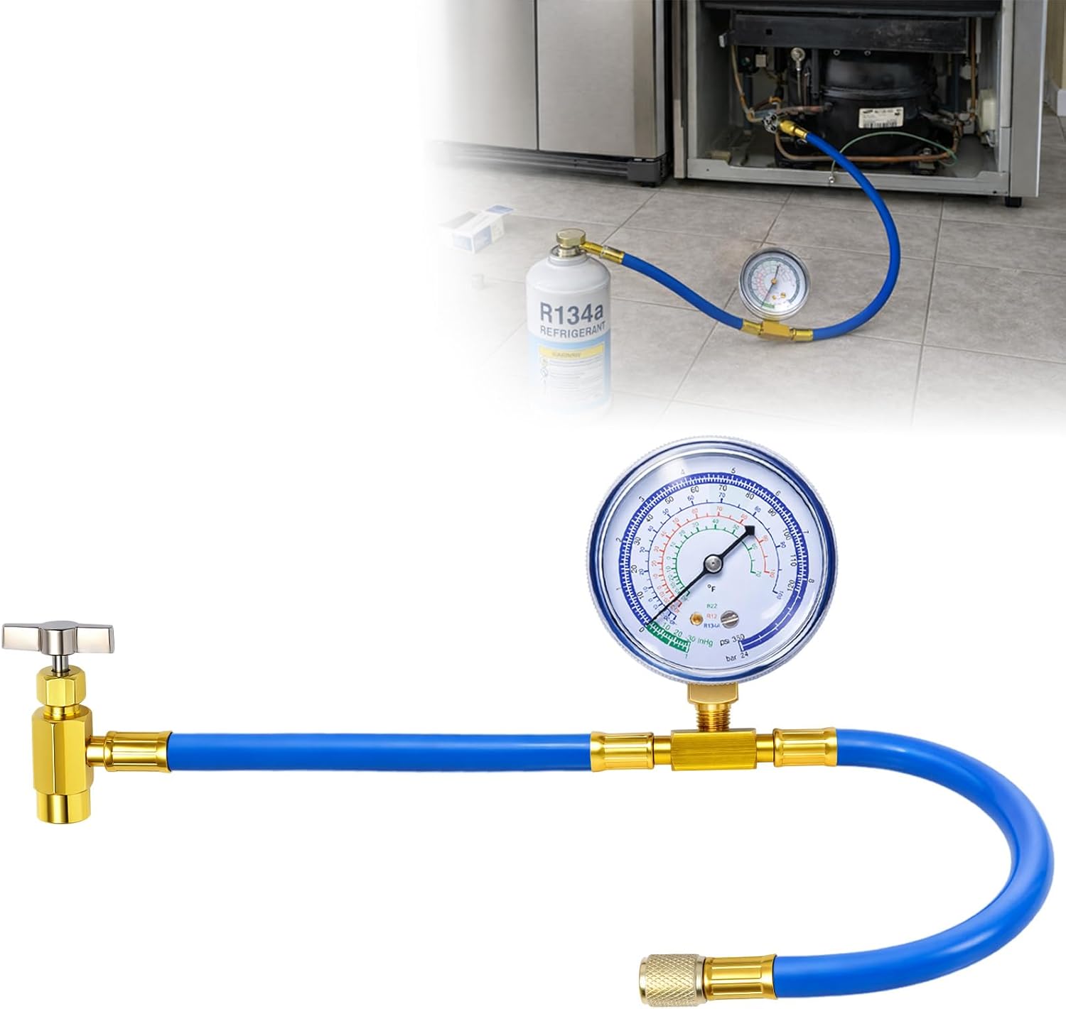 Manguera de Carga de Refrigerante R134a para Refrigerador con Manómetro