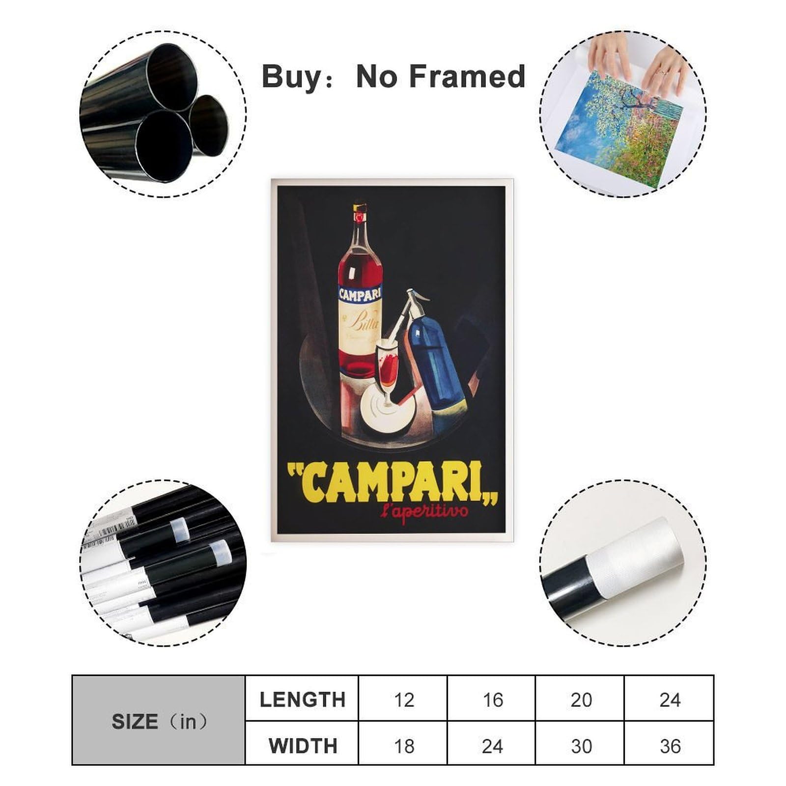 BQUWR Campari Laperitivo Liqueur Vintage Poster Canvas Poster Wall Art Print Picture Paintings 12x18inch(30x45cm)