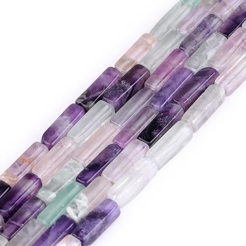 GEM-Inside - Cuentas de fluorita multicolor natural de 0.157 x 0.512 in, cubo cuadrado rectangular, columna cuboidea, cuentas de piedra de chakras