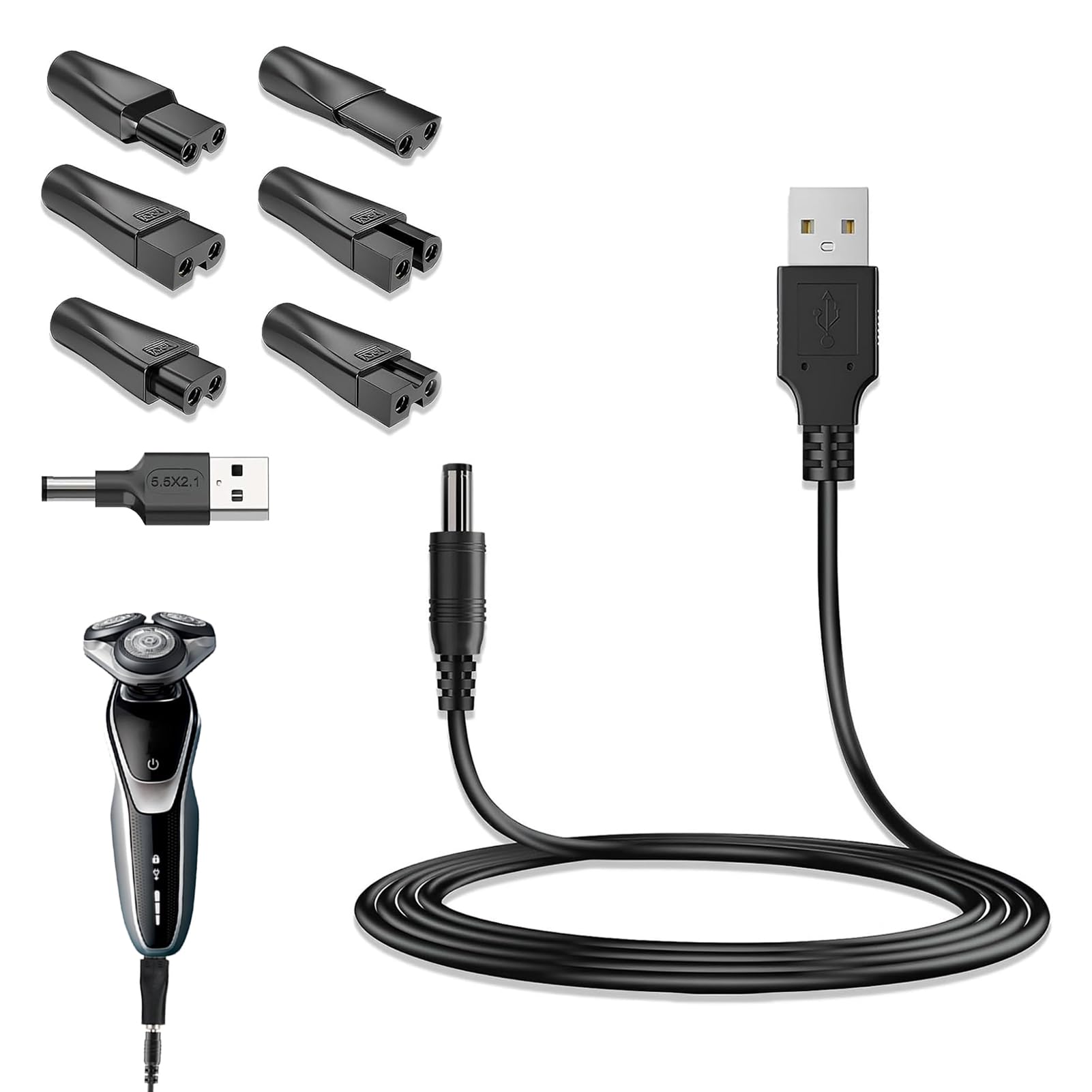 Shaver Charger, 7 Pcs Electric Shaver Charger Set, USB Charger Cable ...