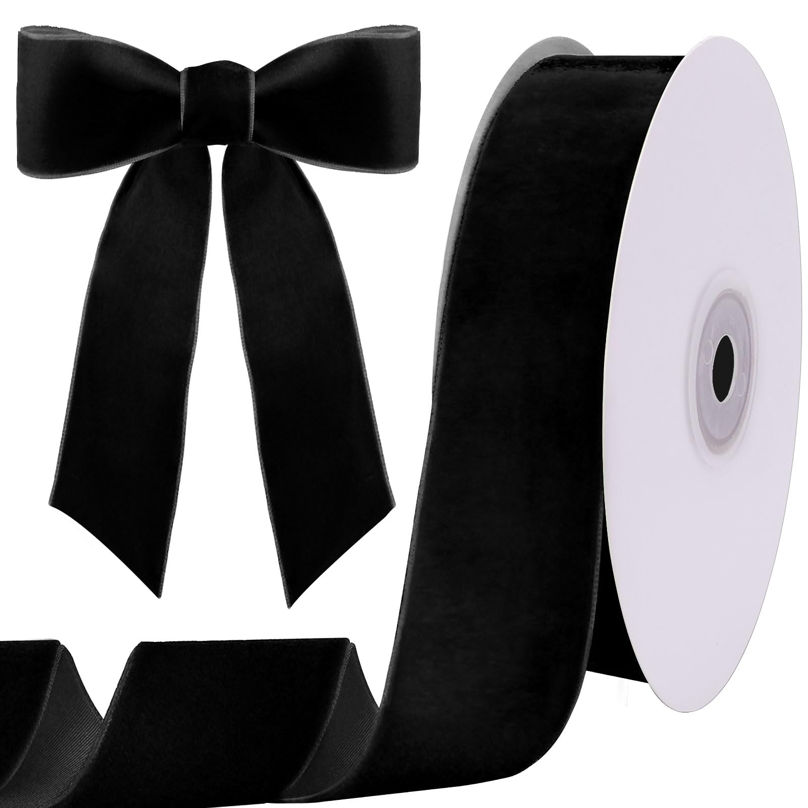 Tsorode 10 Yards Black Velvet Ribbon for Christmas Tree, 1.5 Inch