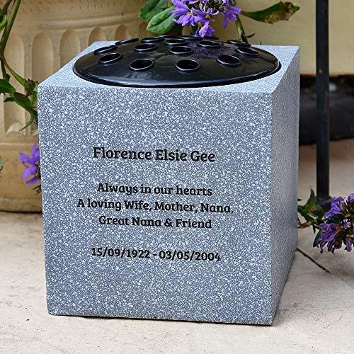 Fully Bespoke Grey Personalised Customised Engraved Memorial Graveside Flower Vase Pot Rose Bowl Grave Side Cemetery Funeral Marker Container Holder