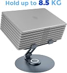 Support d'ordinateur portable pivotant pour bureau, support d'ordinateur en aluminium à hauteur réglable avec base rotative à 360°, élévateur ergonomique pliable, support d'ordinateur portable portable compatible avec MacBook, tous les ordinateurs portables de 10 à 17 po, gris