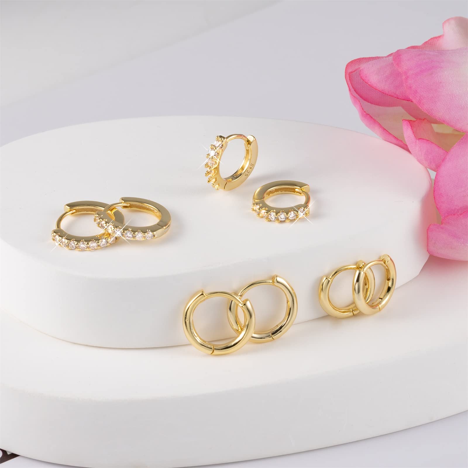 ALEXCRAFT 4 Paia Orecchini a Cerchio Argento 925 in Oro 14K/Oro Ipoallergenici per Fori Multipli con Confezione