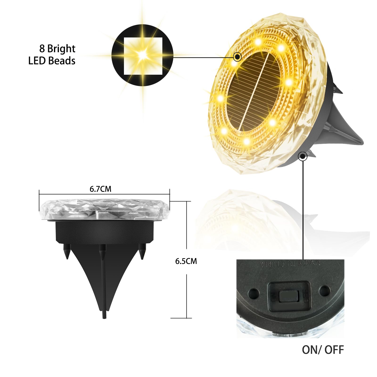 Solarne lampy podłogowe do użytku na zewnątrz, 8 sztuk, lampy solarne do ogrodu, 8 diod LED, wodoszczelne lampy solarne do użytku na zewnątrz, ciepła biel, oświetlenie ogrodowe, do ogrodu, na