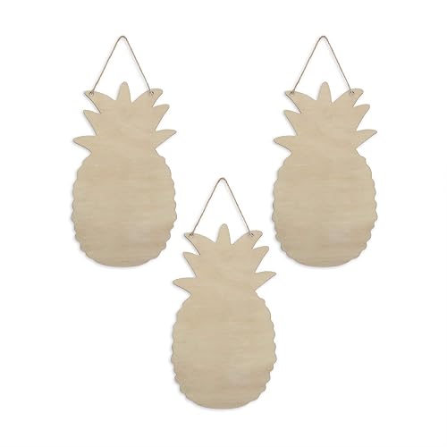 JANOU 3pcs Pineapple Shaped Unfinished Wood Sign Blank Pineapple Hanging