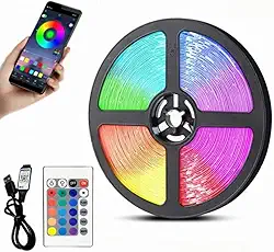Fita LED Inteligente 【Bluetooth】 Aplicativo e Controle Remoto RGB 5050 USB 5 Metros