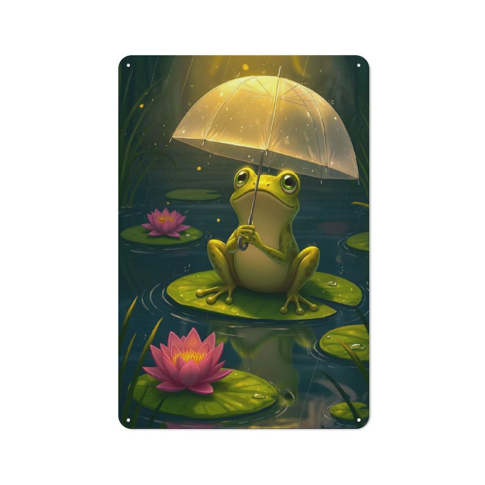 Junmoney Style-23 Retro Frog In The Rain Decorative Metal Plaque 30X20cm, Shed Wall Plaque For Tool Room, Garage, Studio Or Home Bar