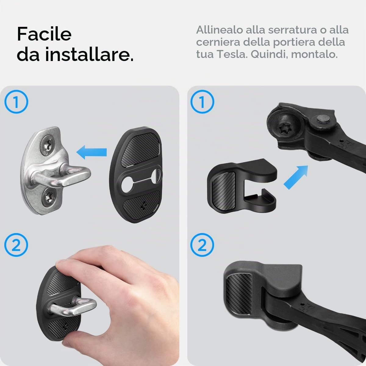 Spigen Tesla Model 3 (2017-2023) Model Y Juniper (2025 2026), Model Y (2020-2024) Coperture per Serratura e Cerniera delle Portiere, Accessori per Tesla - 4 Pezzi