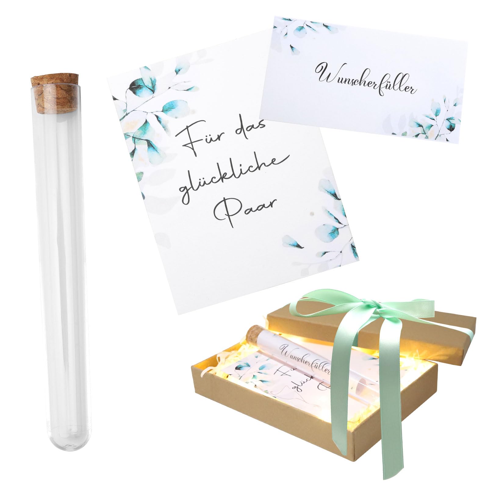 DAWRIS Wedding Money Gift for Bride and Groom Including Plastic Test Tube with Paper Fairy Lights Raffia Grass Greeting Card Ribbon and Gift Box Packaging Wedding Gift Ideas