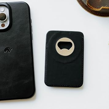 Bullstrap Premium Leather Bottle Opening MagSafe Wallet Compatible with All MagSafe iPhone Cases, Black Edition