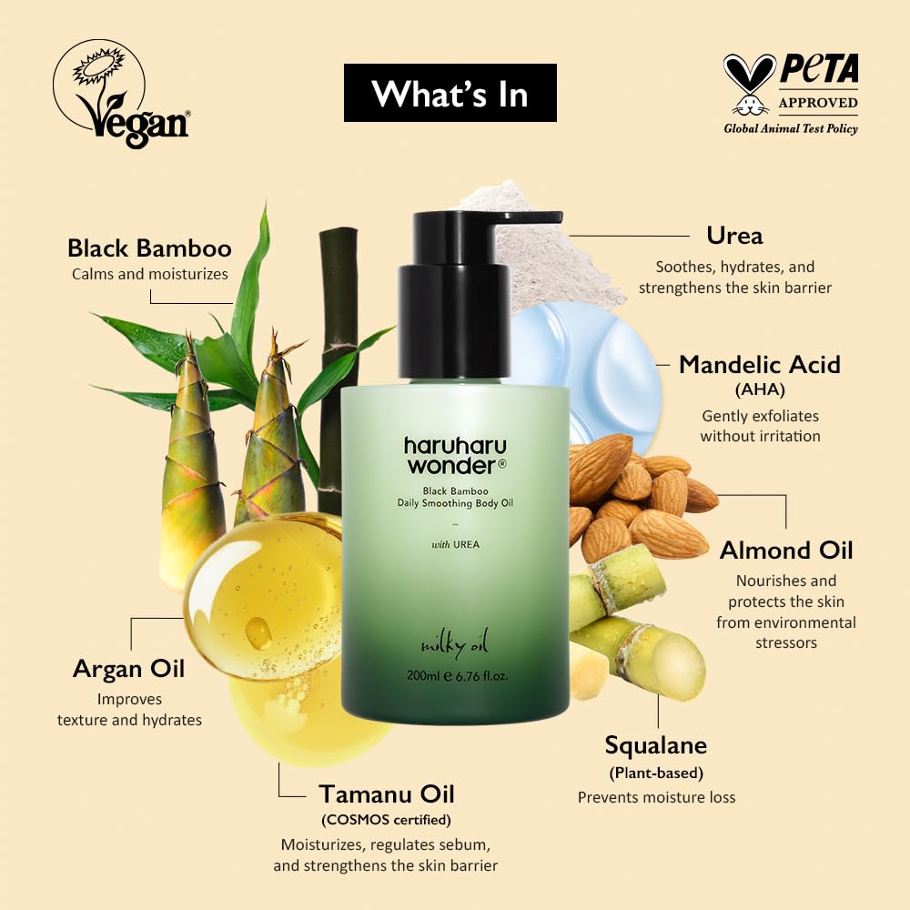haruharu wonder Black Bamboo Daily Smoothing Body Oil, Fast Absorption, Lightweight, Non-Greasy, Deeply Hydrating - Image 3