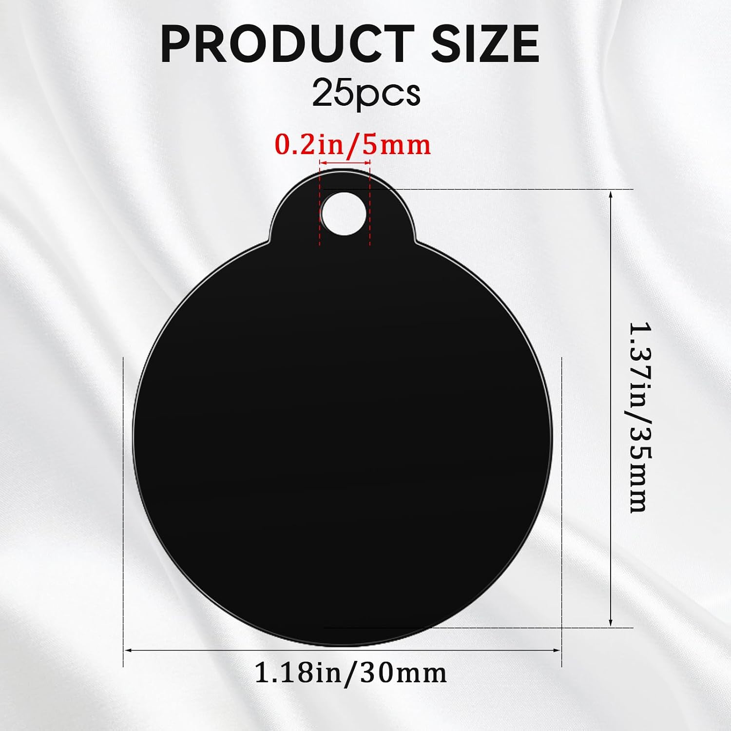 25 Pack Round Aluminum Stamping Blanks - Black Engraving Discs for Keychain Dog Tag Crafts - Metal Tags 1.18 Inch