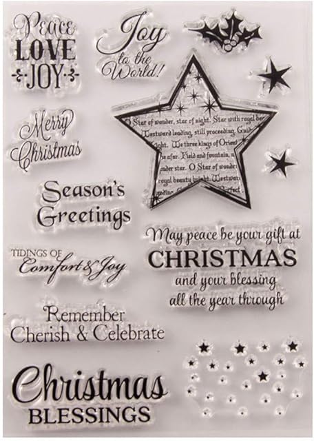 Merry Christmas Season's Greeting Christmas Verses Phrase Sparkle Stars Clear Stamps for Christmas Cards Making Decoration and Scrapbooking Rubber Stamps for Craft