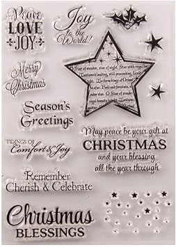 Christmas Seasons Greeting Christmas Verses Phrase Clear Stamps for Christmnas Card Making or Journaling, Sparkle Stars Rubber Stamps for Journals Albums Scrapbooking and Paper Crafts