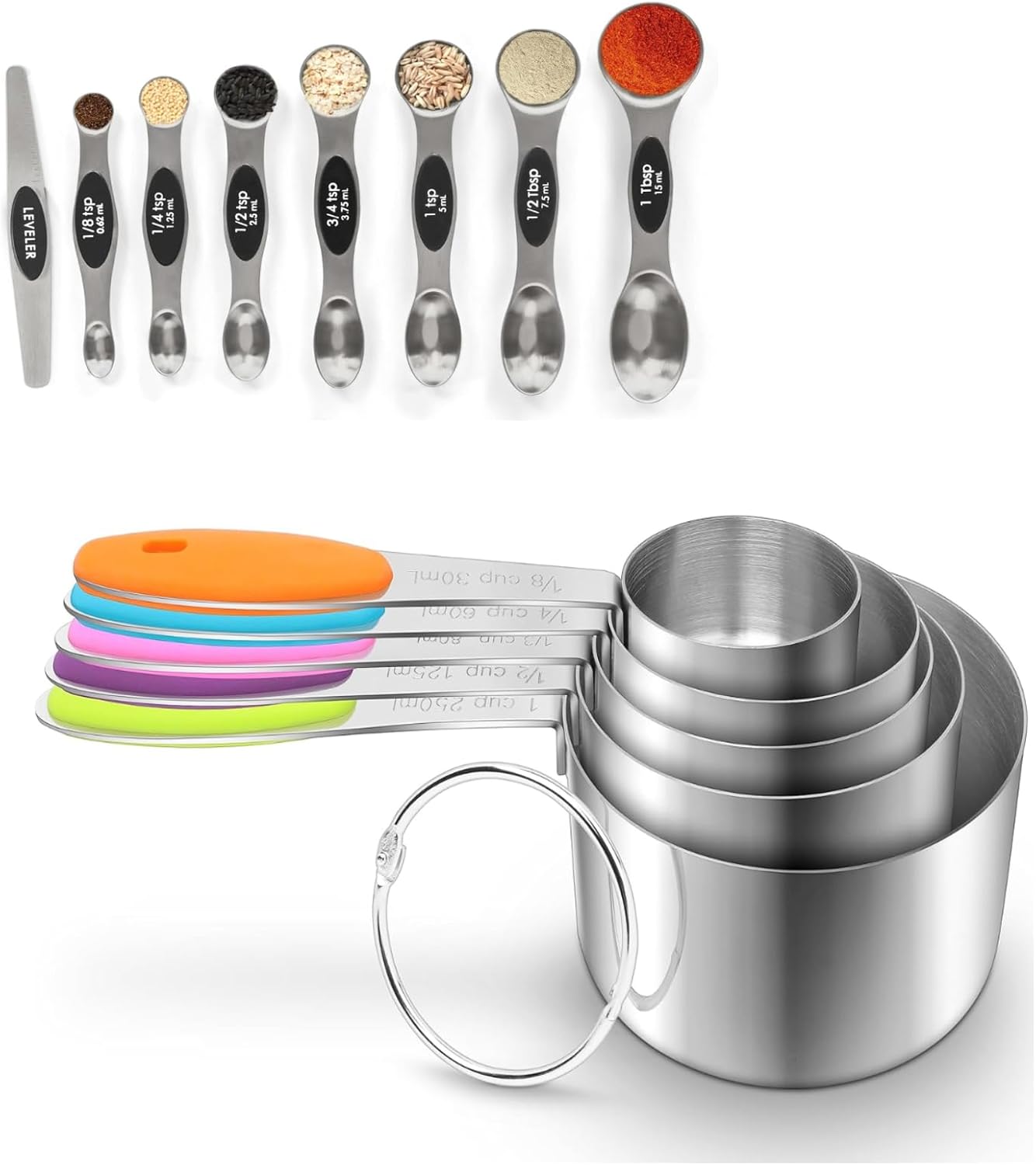 Measuring Spoons Set with Leveler, Stackable Stainless Steel Tablespoons