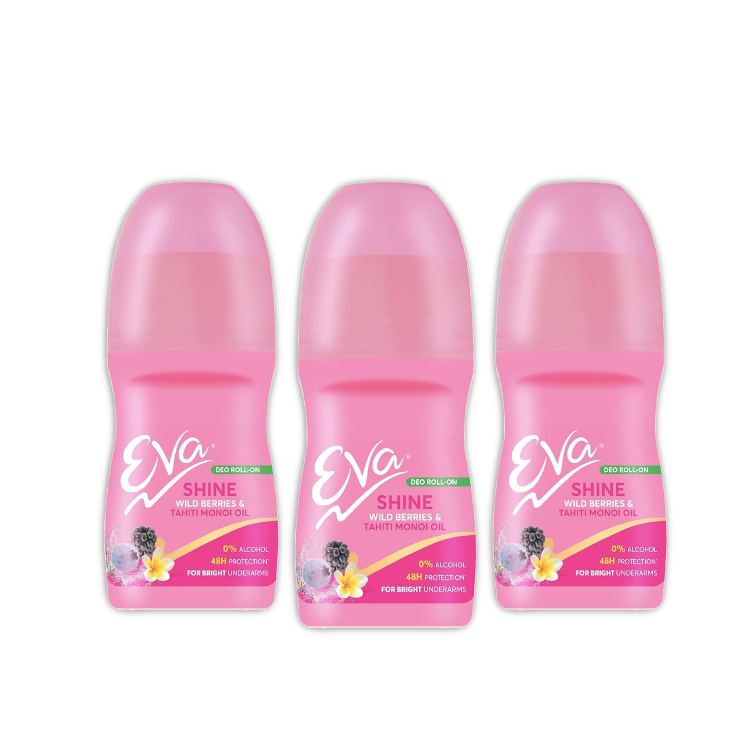 EVA Shine Deo Roll On with Wild Berries & Tahiti Monoi Oil | For Bright Underarms | Alcohol & Aluminium Free | For Women (25ml. pack of 3)-picture-36
