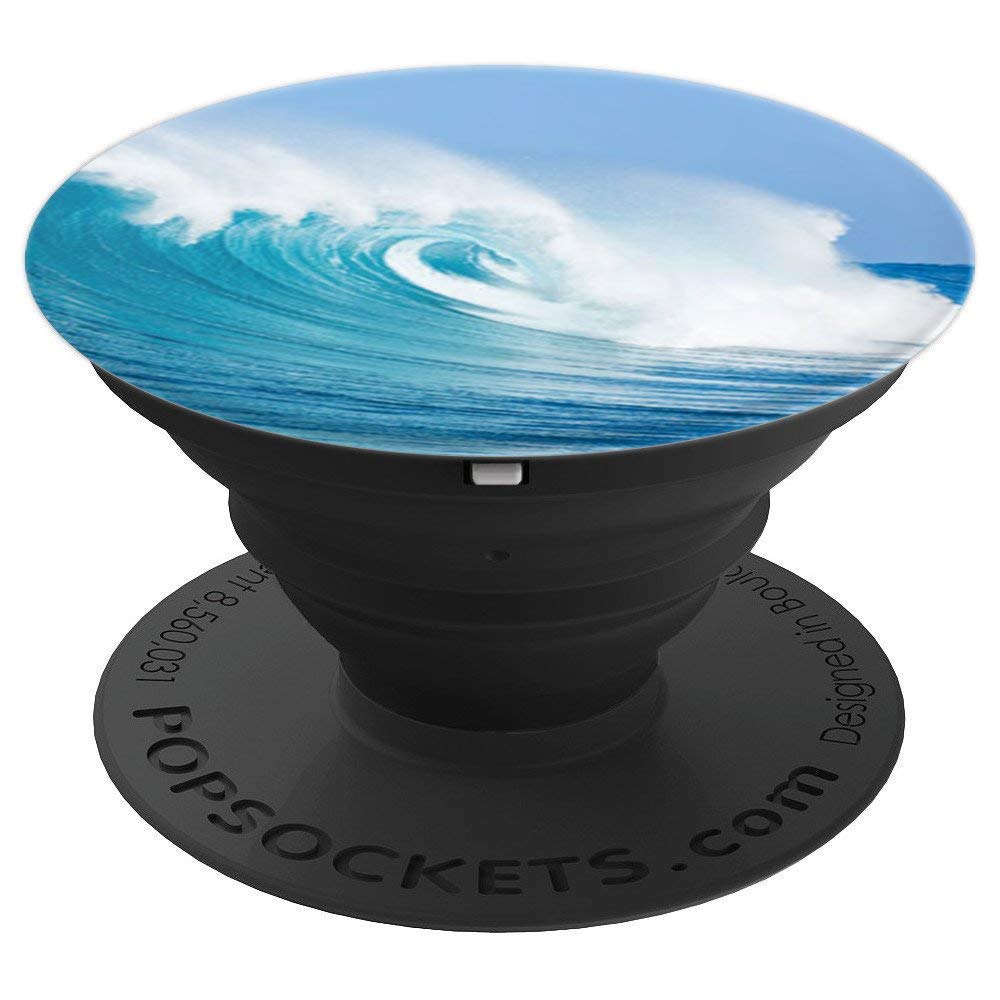 Blue Ocean Waves Sunny Beach Design On Black PopSockets PopGrip: Swappable Grip for Phones & Tablets