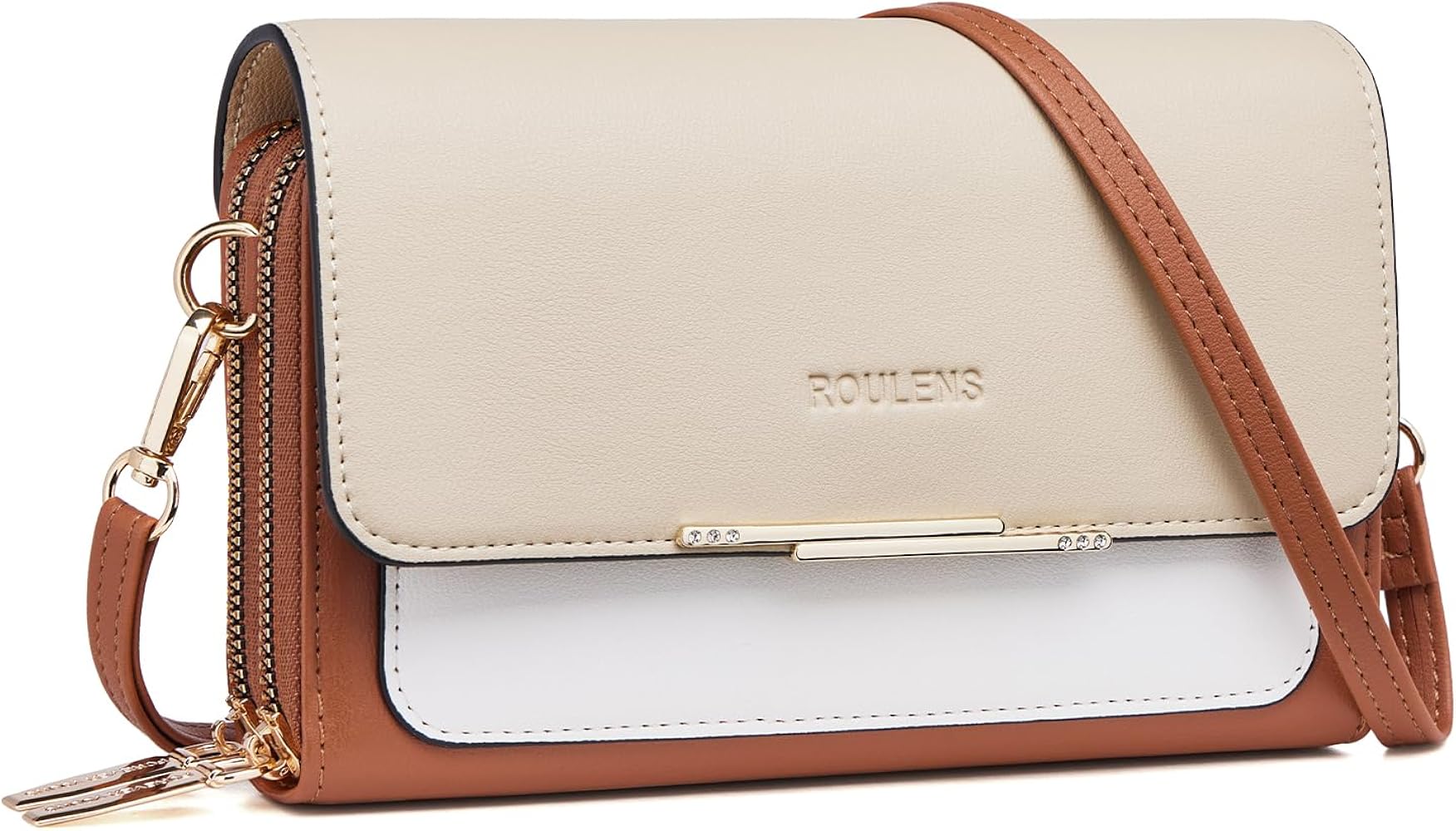 Roulens Kleine crossbody telefoontas voor vrouwen, PU-lederen mobiele telefoontassen kaarthouder portemonnee en handtassen, schoudertas met verstelbare riem, B-Zwart/Bruin, S, koppeling