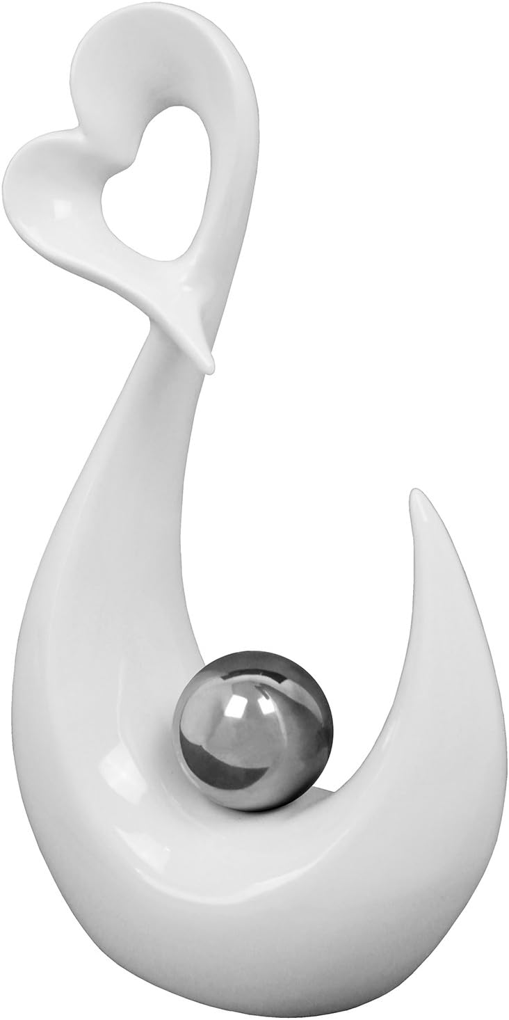 Modern heart sculpture decorative object made ​​of ceramic white / silver height 29 cm