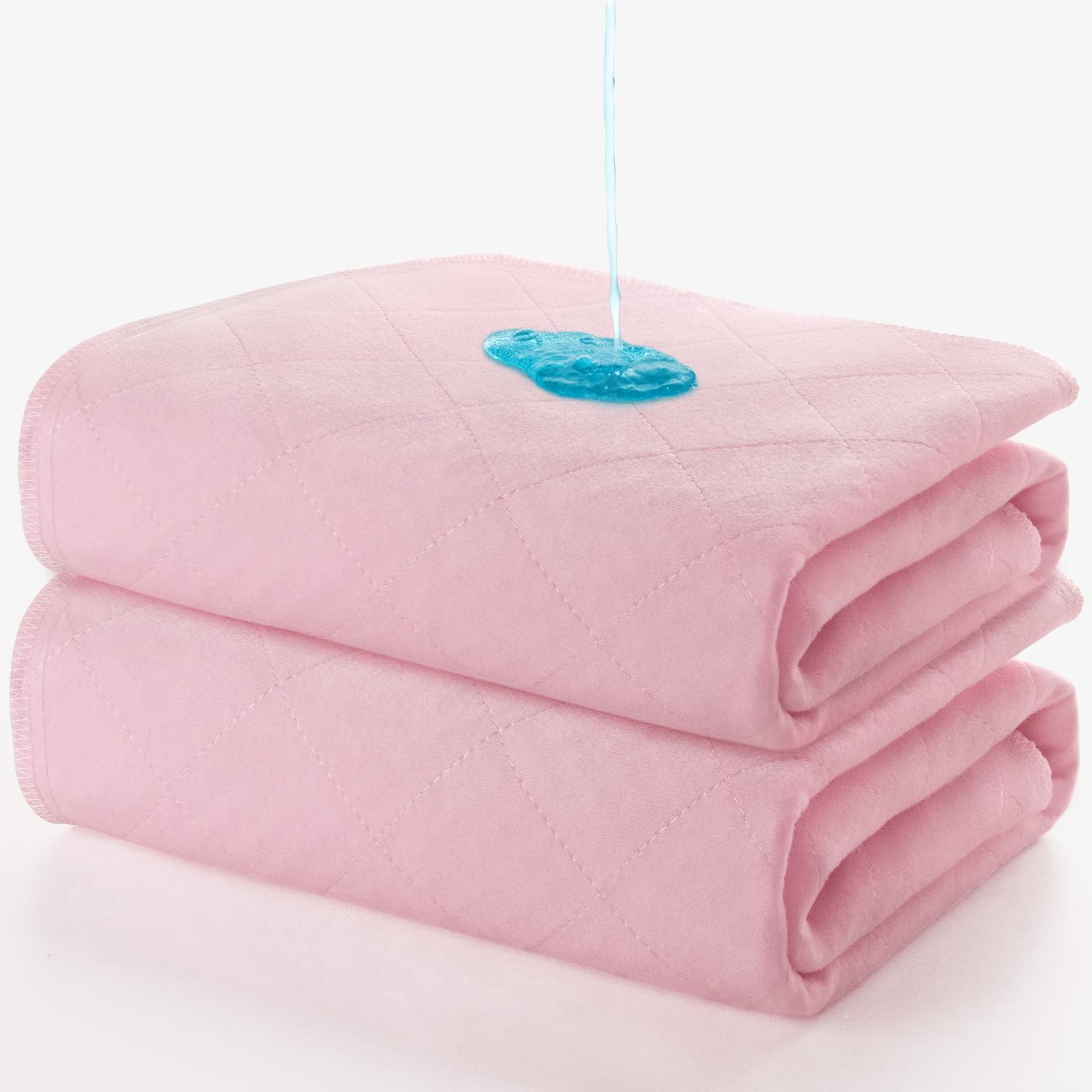 Bed Pads Washable Waterproof 2 Pack for Incontinence, Large 34 x 36 inch Absorbent Underpads, Reusable Pee Pads for Kids, Adults, Pets, PinkOEKO-TEX STANDARD 100