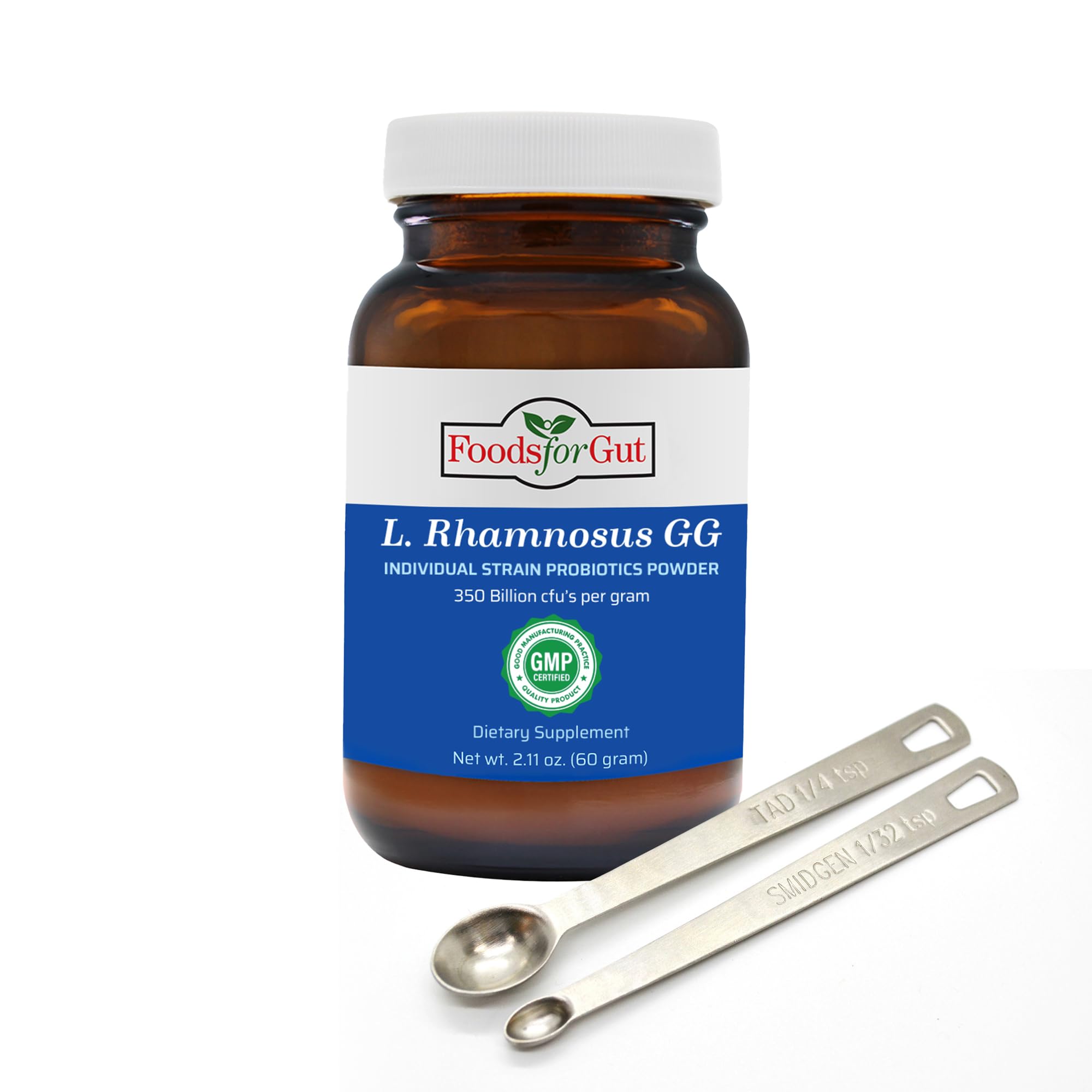 Foods For Gut Lactobacillus Rhamnosus GG Probiotic Powder 350 Billion cfu's | Made in USA | No Additives | Digestive & Immune Support | High Potency | L. Rhamnosus GG | 60 Grams (2.11 Oz)
