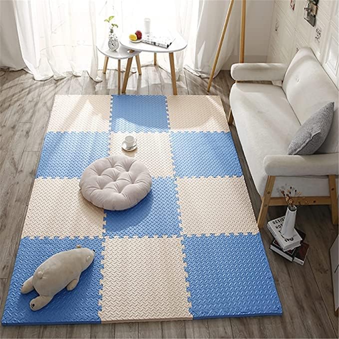 Image of SIGNATRON Puzzle Flooring || Kids Interlocking Play mat || Shops Mat || House Flooring || Play mats for Kids || 12 MM Thick (18 Tiles - 72 Square Feet, Blue - White)