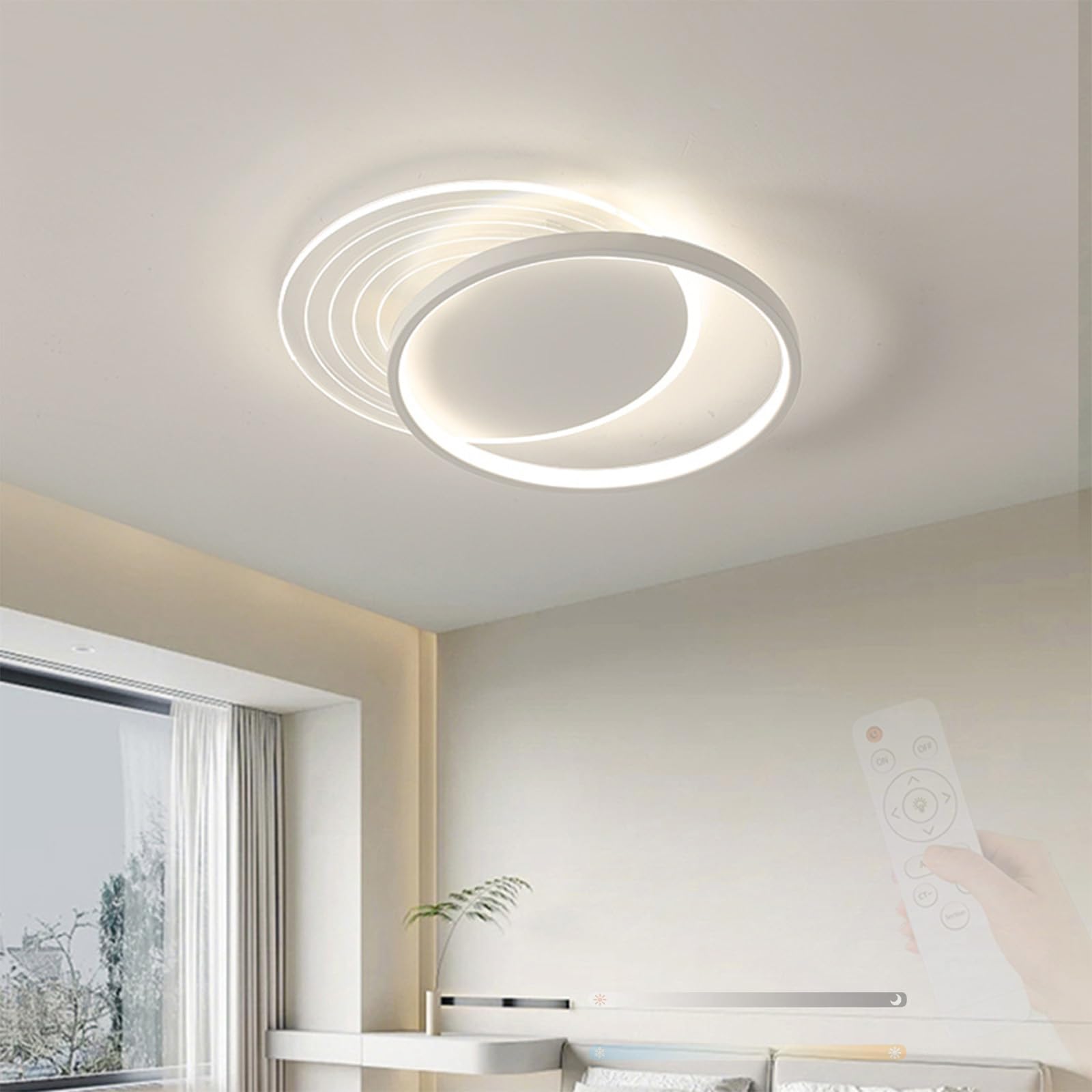 Okrągła lampa sufitowa LED 2700K-6500K z pilotem zdalnego sterowania, nowoczesny minimalistyczny styl, z żelaza, akrylu, idealna do przedpokoju, łazienki lub kuchni.