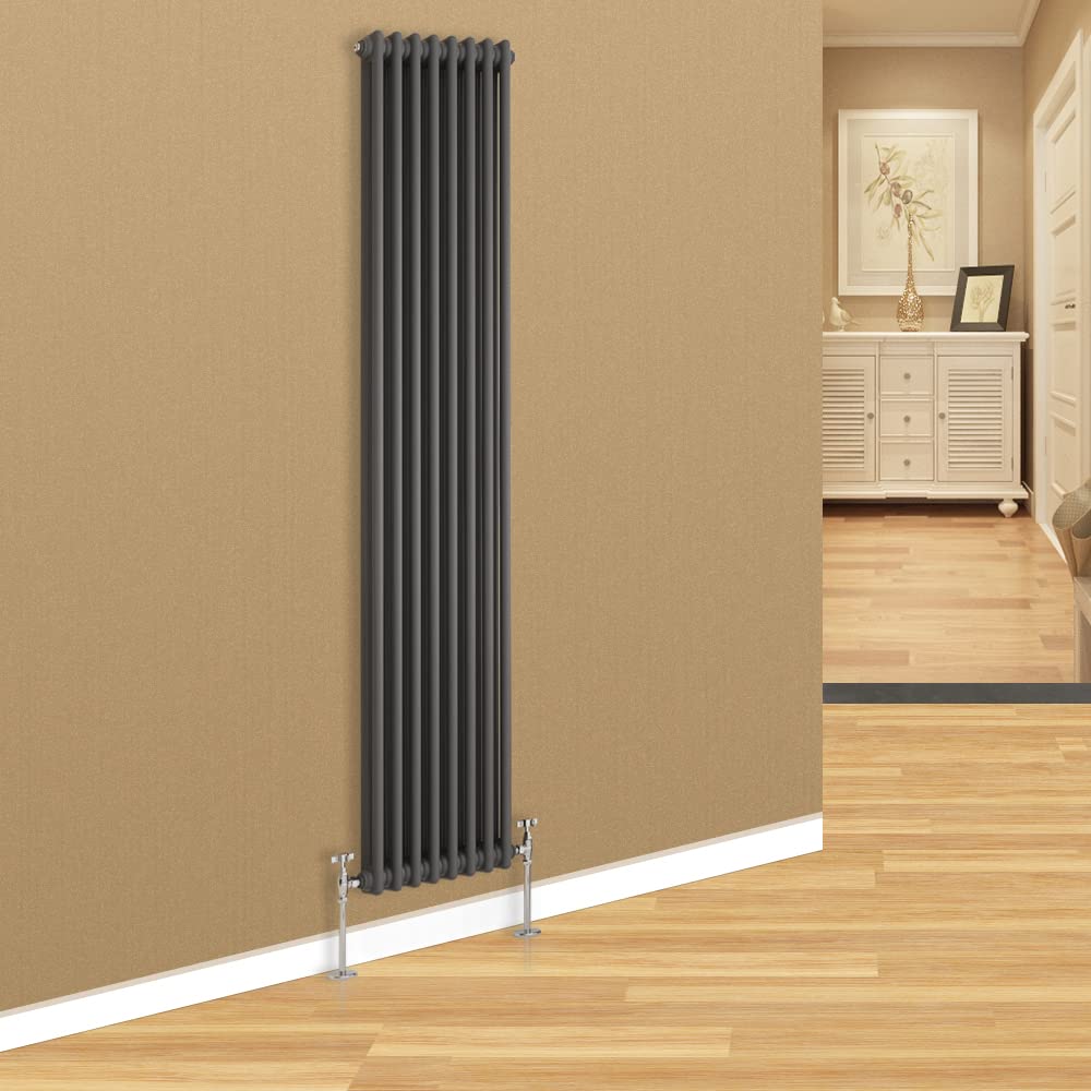 Warmehaus Traditional Vertical 2 Column Radiator Anthracite 1800x380mm
