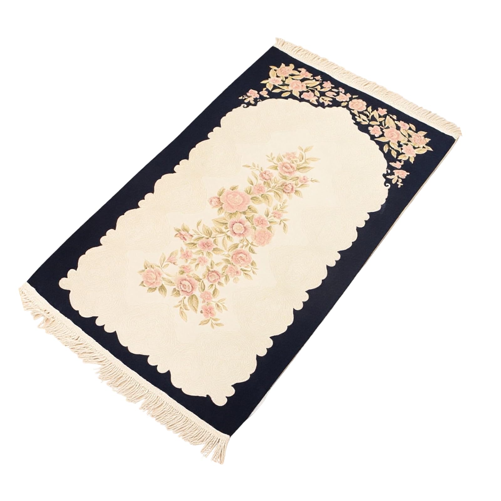Zxfdsfdbnm Chenilles Area Rug Floral Embroidery Detailing 70X120Cm Nonslip Tassels Trim Floor Carpet for Bedroom Decors Gift Entryway Carpet