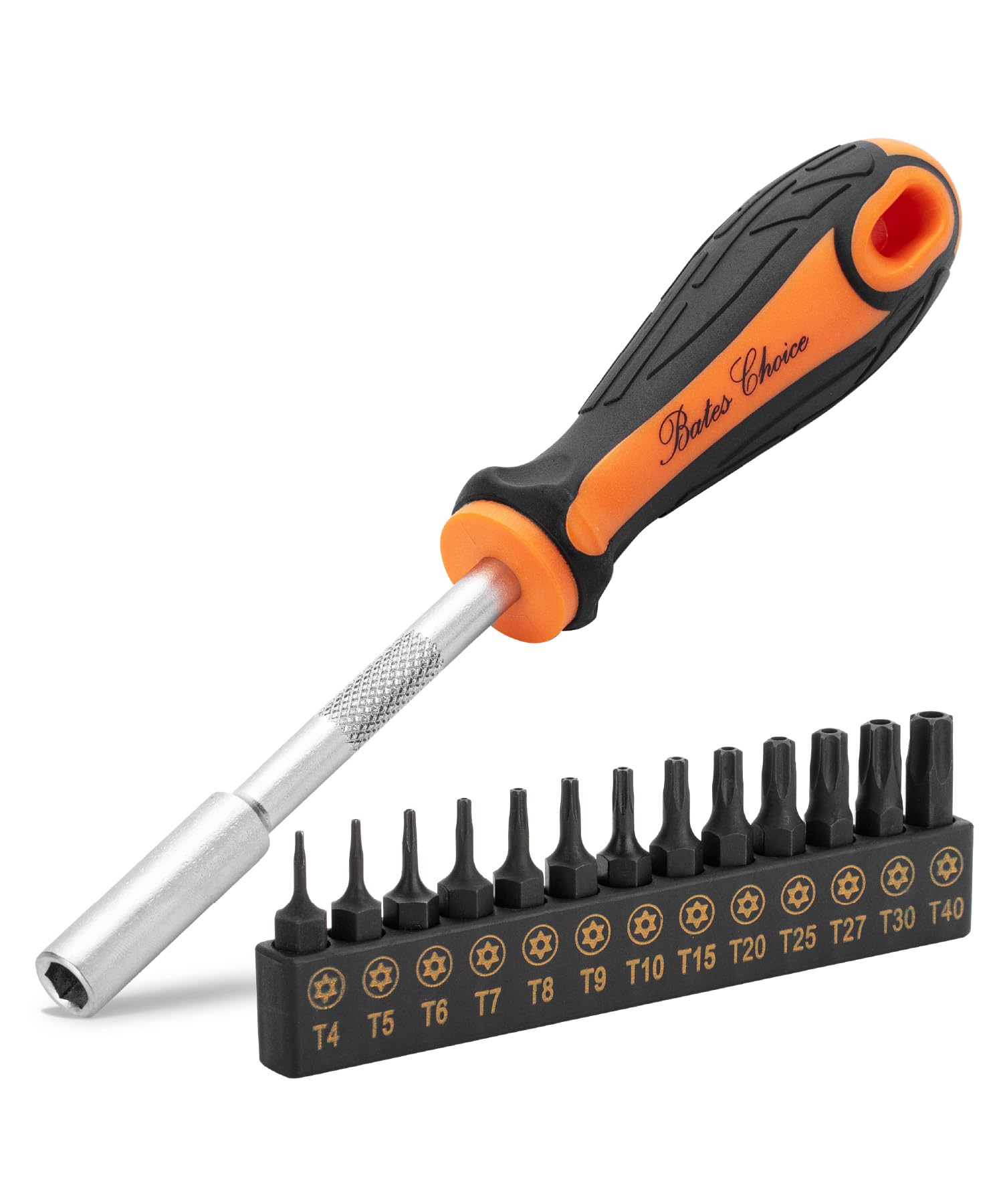 Bates- Tamper Proof Torx Bit Set, 14 pcs, T4-T40 with 1/4" Ergonomic Magnetic Bit Driver