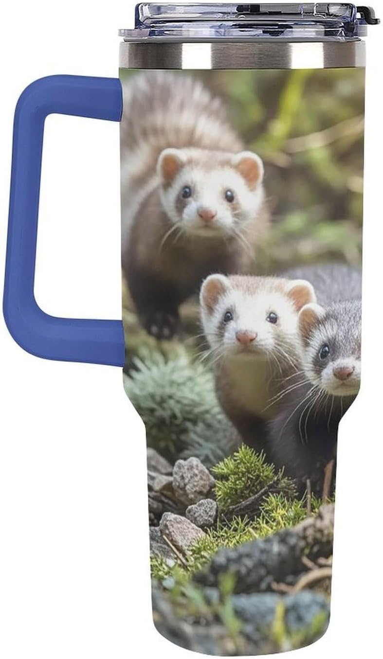 Ferrets Tumbler 40 Oz with Handle&Lid Large Car Cup Stainless Steel Vacuum Travel Mug Insulated Water Bottle Leak-proof Portable Coffee Cup for Home Car Outdoor