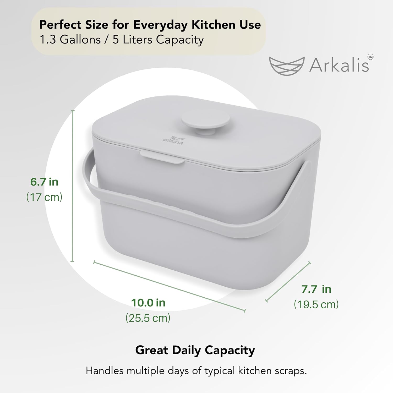 Kitchen Compost Bin – 1.3 Gallon Countertop Compost Bin with Lid, Odor-Blocking, No Charcoal Filters Needed, Indoor Compost Bin with Removable Basket, Easy Clean