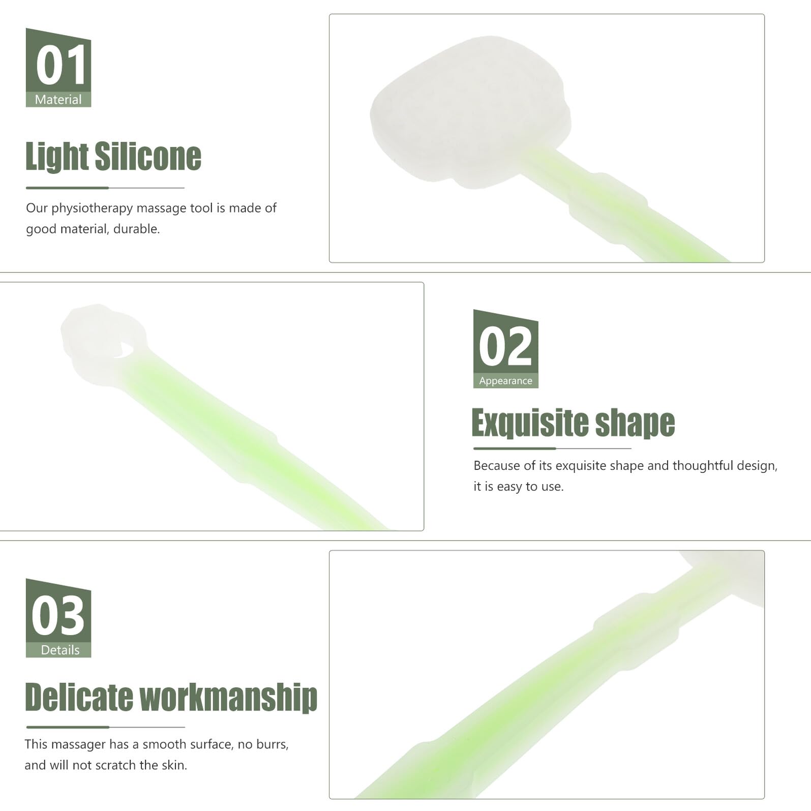 VALICLUD 3 Pezzi Massaggiatore Per La Schiena Punto Muscolo Strumento Di Massaggio Facciale Rilassare Il Martello Muscolare Strumento Fascia Adulti Se Stesso Corpo Gel Di Silice Verde