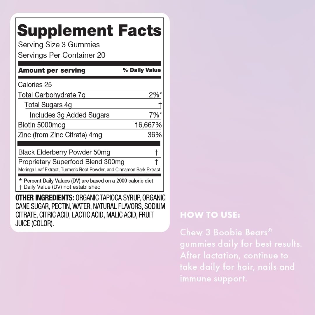 Boobie Bears Lactation Support Gummies | Helps As Milk Supply Booster & Supports Immune Health & Hair Growth | Breastfeeding Supplements with Zinc & Elderberry for Milk Supply Increase, 60 Count - Image 9