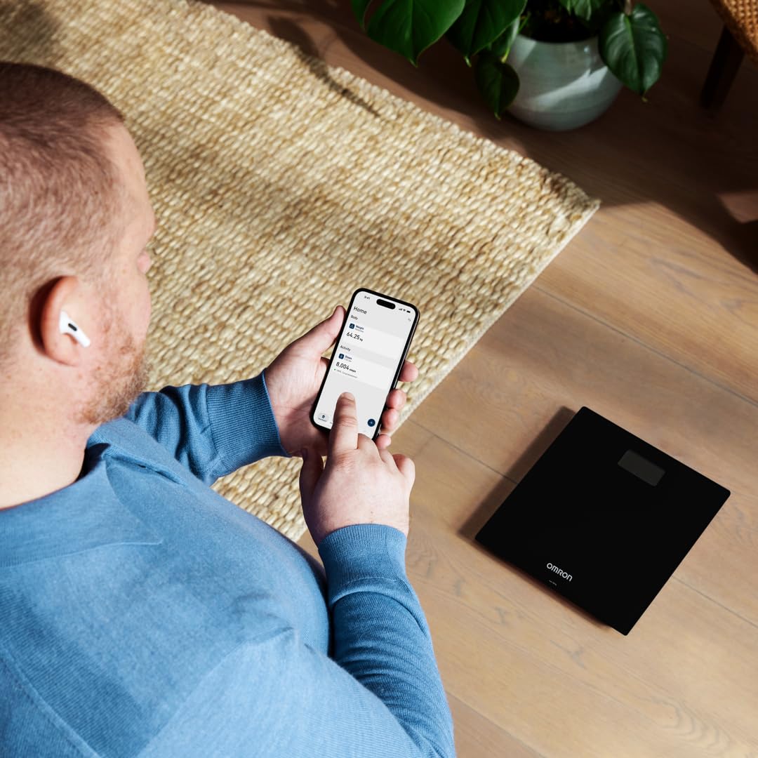 OMRON HN300T2 Intelli IT Báscula inteligente con Bluetooth | Mide el peso corporal y el IMC y sincroniza los resultados con la app OMRON Connect para seguir tu progreso