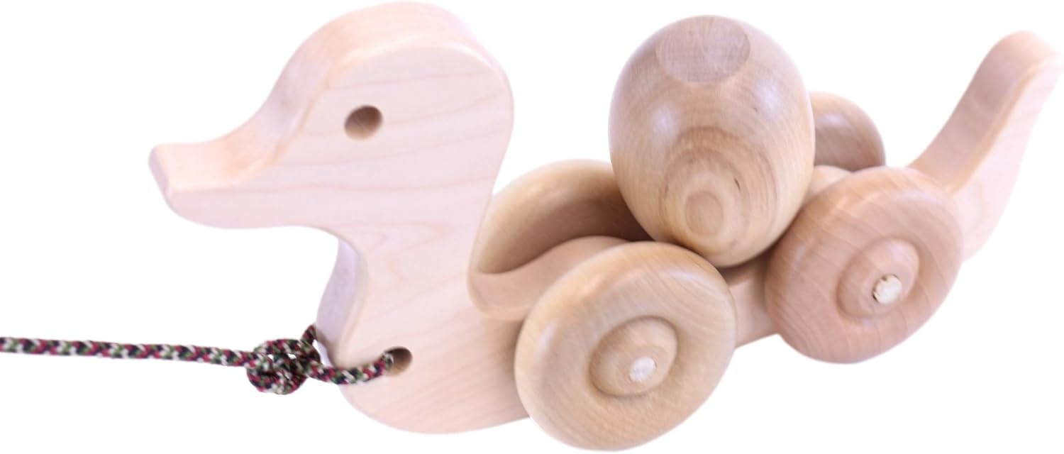 AmishToyBox.com Toddler Duck Pull Toy, with Rolling Egg, Amish-Made with Solid Wood