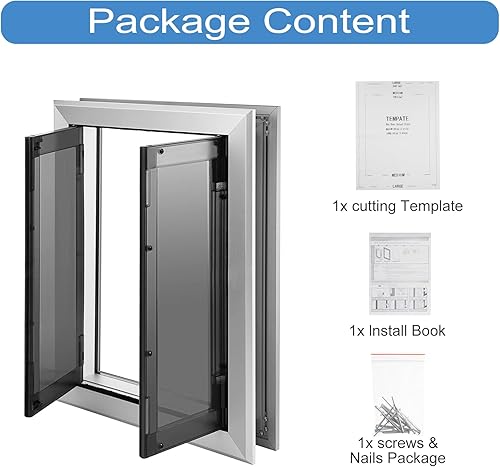 Miniatura 7 de Puerta grande para perro, puerta con marco de aluminio, puertas resistentes a la intemperie para perros con cierre automático, paneles dobles para