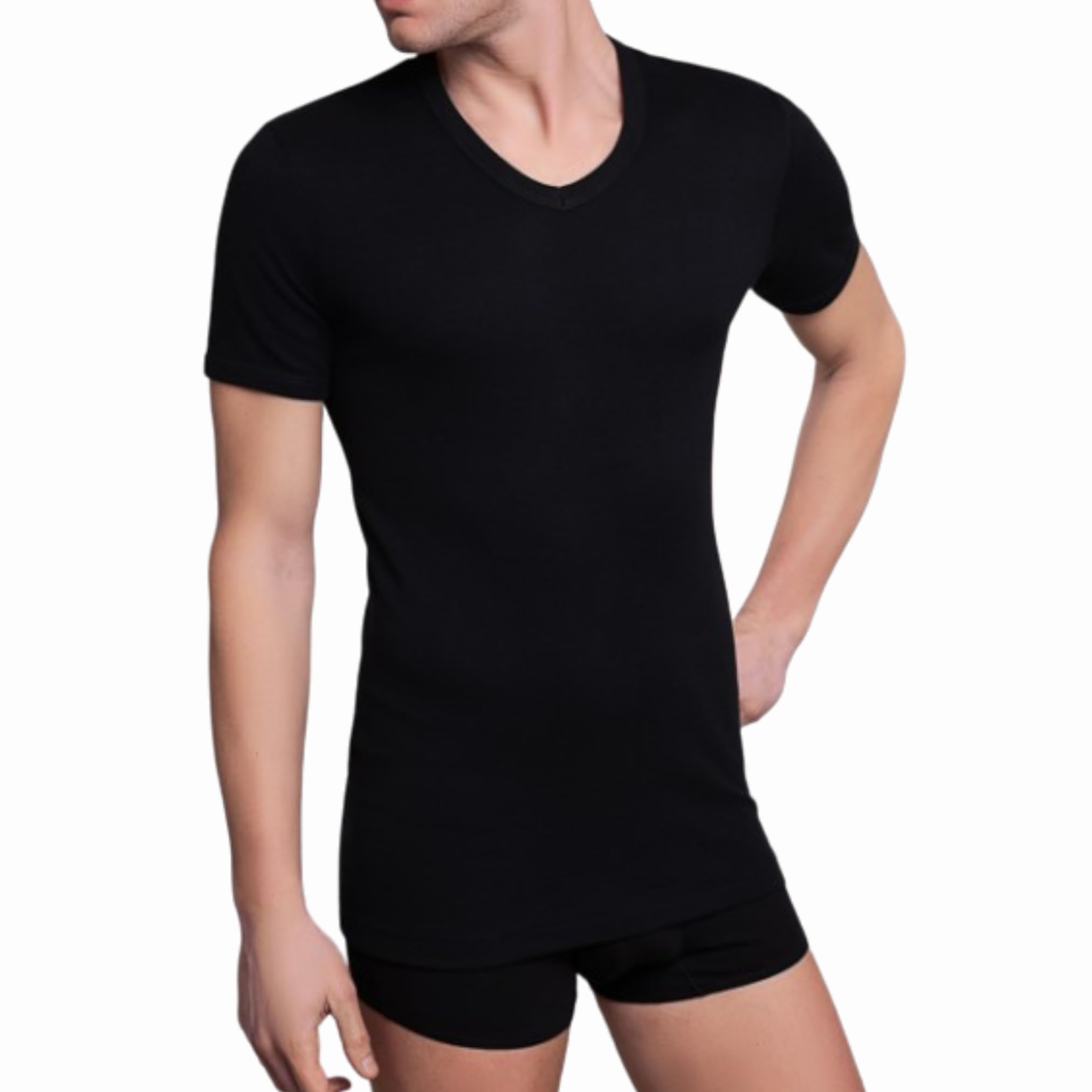 Camiseta Negra Ropa Interior Hombre Media Manga de Algodón Felpa Ideal Trabajo Gimnasio Camisetas Térmicas Mantener Caliente De 3 A 8 Negro, Temporada De Invierno