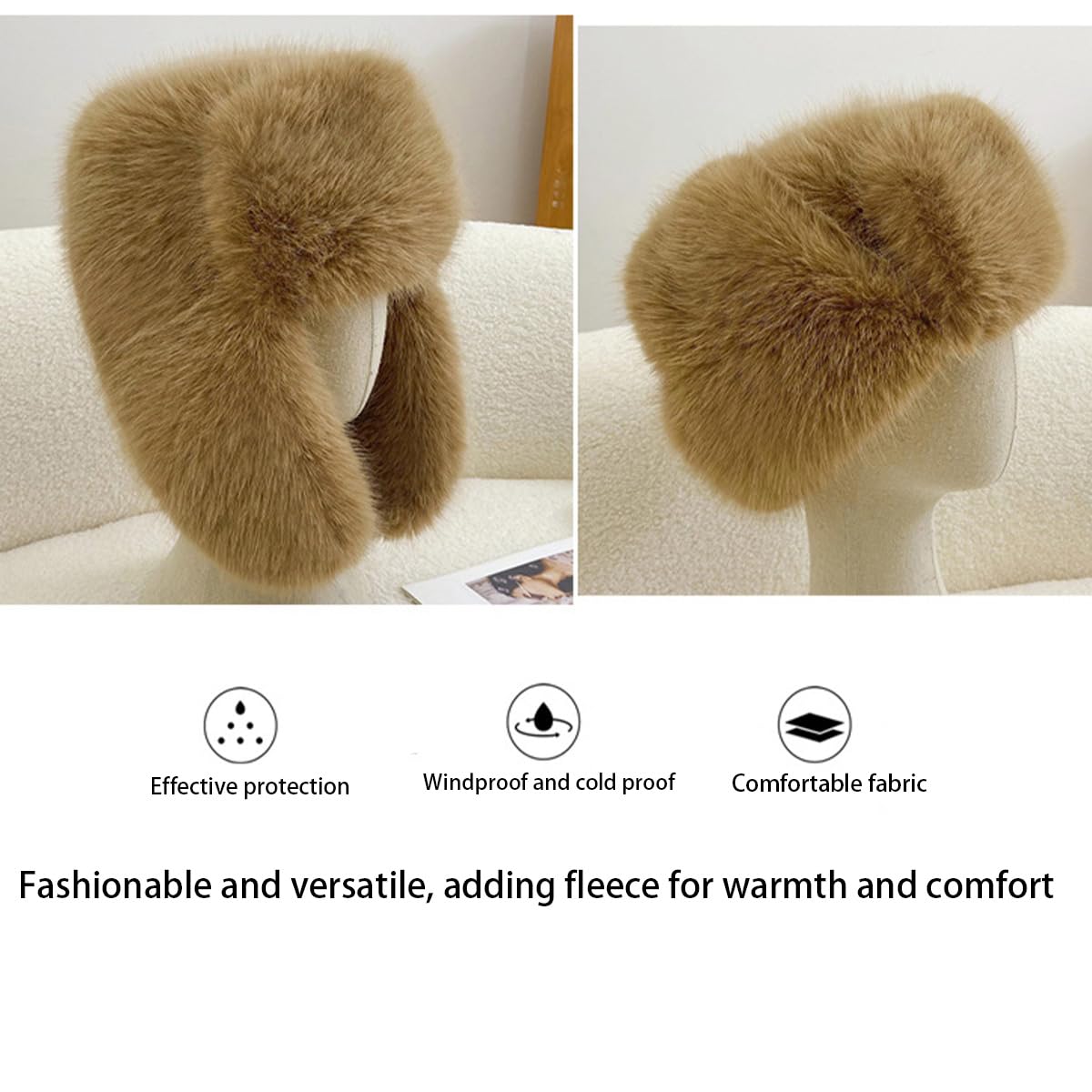 Sombrero de trampero esponjoso para mujer, de pelo largo, de piel sintética, con hebilla, lujoso sombrero cálido de invierno estilo visón