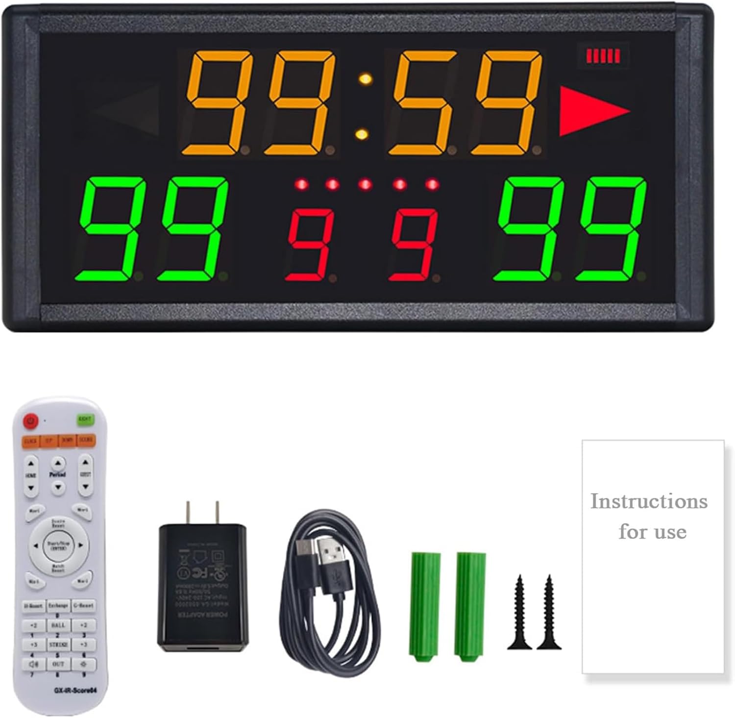 10-Digit Scoreboard, Portable Fitness Timer Clock, with Remote Control, Positive Timer/Countdown, Attack Time, Score/Number of Innings/Ball Possession Display, for Home Gym Garage